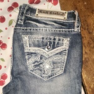 Rock Revival Women's Blue Wash Bootcut Jeans with Embellished Pocket